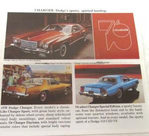 1976 Dodge Dealer Pocket New Models Sales Brochure Charger Dart Aspen Ramcharger
