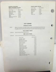 1977 Dodge R-M Color Paint Chips Selector Leaflet Codes All Models