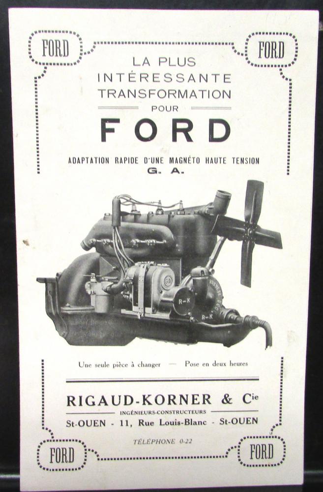 Original 1921 Ford Foreign Dealer Magneto Conversion Sales Brochure French Text