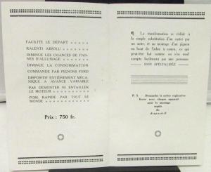Original 1921 Ford Foreign Dealer Magneto Conversion Sales Brochure French Text