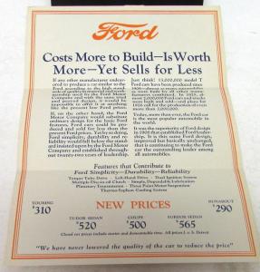 Original 1926 Ford Dealer Sales Mailer Leaflet New Prices Touring Coupe Sedan