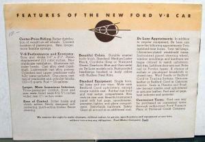 1935 Ford Dealer Sales Brochure Ford V-8 Sedan Coupe Cabriolet Roadster Original