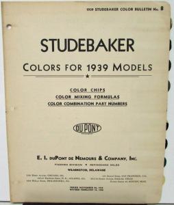 1939 Studebaker Color Bulletin No 8 Paint Chips Origianl & 1936 37 38 & 1940