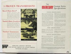 1954 Mercury Custom 2 & 4 Door Sedan Series Canadian Sales Brochure Folder Orig