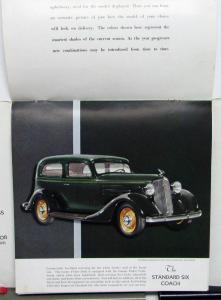 1934 Chevrolet Standard Sixes Coach Coupe Roadster Phaeton Sales Brochure