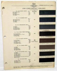 1940 Chevrolet Colors Paint Chips Binder Sheets by Acme Original