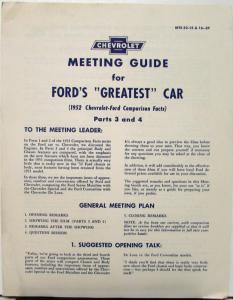 1952 Chevrolet Comparison Plymouth Ford & Ford HD Truck Training Material Orig