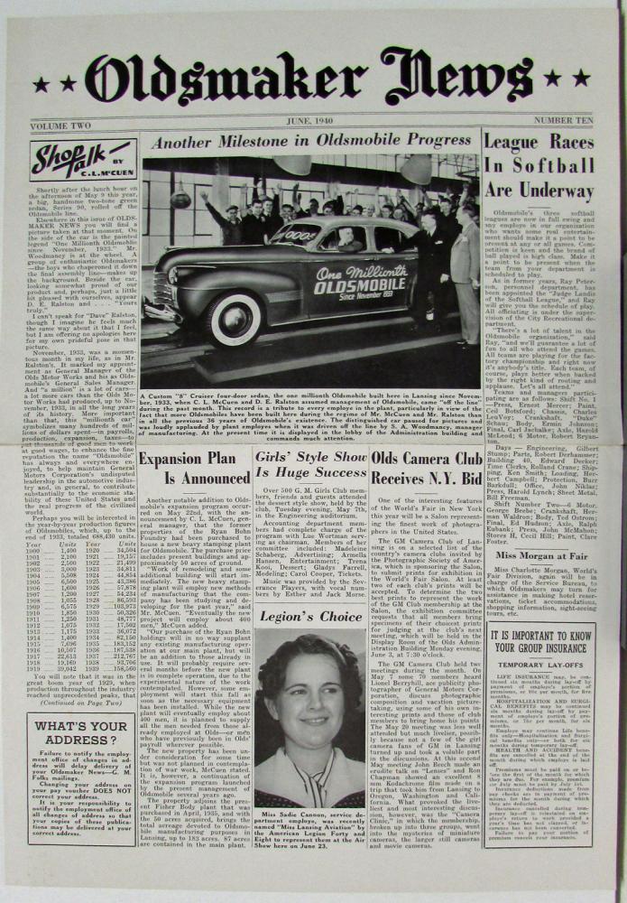 1940 Oldsmobile Oldsmaker News June Vol 2 No 10 Issue Millionth Olds Produced
