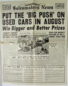 1940 Oldsmobile Salesmakers News August Issue Original Push On Used Car Sales