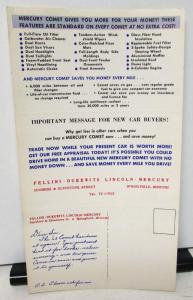 1962 Mercury Comet Dealer Mailer Competition Comparison Features Original Rare