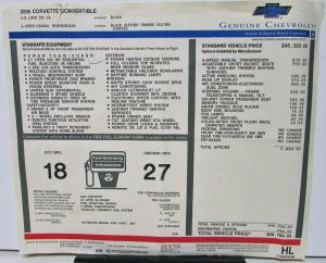 Original 2000 Chevrolet Corvette Convertible Window Sticker Dealer Ordered Black