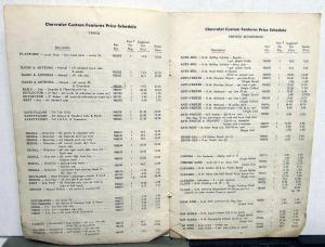 1961 Chevrolet Custom Features Price List Accessories Car Corvair Truck Original