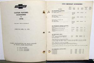 1970 Chevrolet Car Truck Custom Features Accessories Dealer Price List Original
