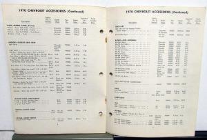 1970 Chevrolet Car Truck Custom Features Accessories Dealer Price List Original