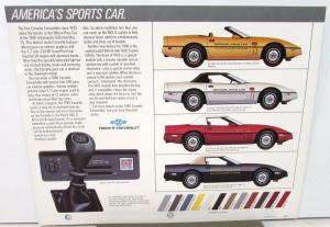 1986 Chevy Corvette Convertible Indy 500 Pace Car Dealer Color Options Leaflet