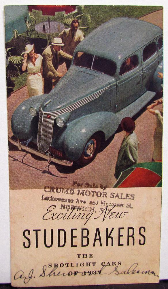 1937 Studebaker Spotlight Cars Color Sales Brochure Folder Original