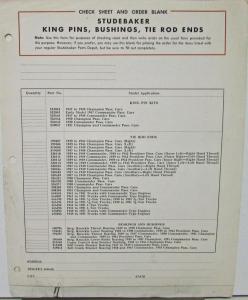 1951 Studebaker Parts Bulletin Indep Garages King Pin Kits Tie Rod Ends Original