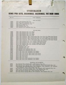 1951 Studebaker Parts Bulletin Indep Garages King Pin Kits Tie Rod Ends Original