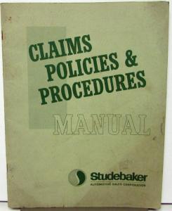 1966 Studebaker Dealer Item Only Claims Policies & Procedures Manual Original
