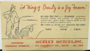 1940 Studebaker Morley Motors Service Station Boston Ad Card Original