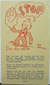 1940 Studebaker Morley Motors Service Station Boston Ad Card Original