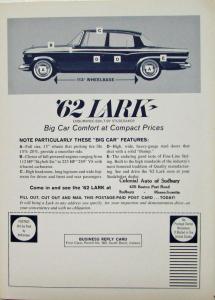 1962 Studebaker Lark Sales Folder Bus Reply Card For Test Drive Targeting Nurses