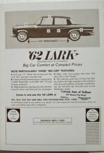 1962 Studebaker Lark Sales Folder Bus Reply Card Test Drive Targeting Teachers