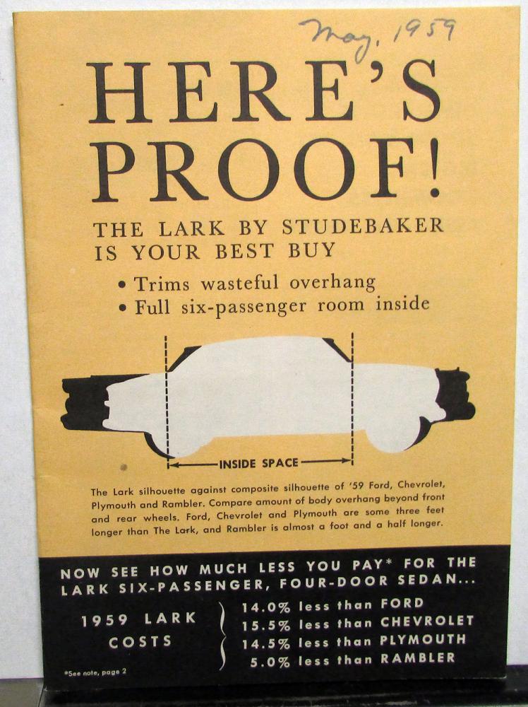 1959 Studebaker Lark & Wagon Comparison Ford Chev Plymouth Rambler Brochure