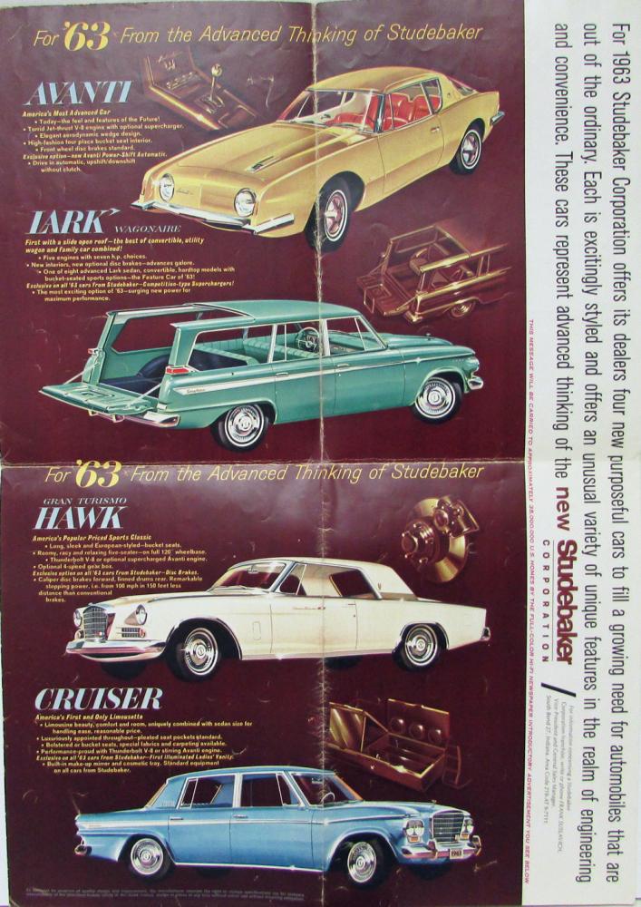 Vintage 1963 Studebaker Avanti Dealership Sales Brochure Folder Ad Original 63