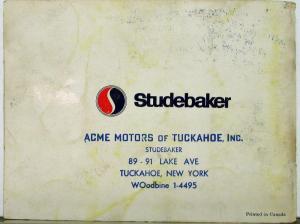 1965 Studebaker Owner Protector Service Book Original Used - Canadian