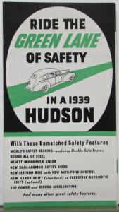 1939 Hudson Ride the Green Line of Safety Features Sales Folder Original