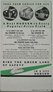 1939 Hudson Ride the Green Line of Safety Features Sales Folder Original