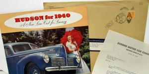 1940 Hudson Six Deluxe Eight Super Six & Country Club Series Sales Folder & Ltr