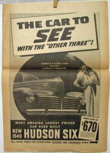 1940 Hudson Six At Bonneville Newspaper Supplement Style Sales Folder Original