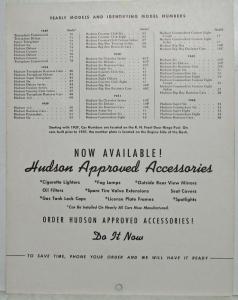 1946 Hudson Dealer Model Reference Identification Sheet 1937 To 1946 Green