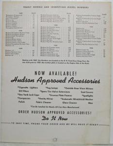 1946 Hudson Dealer Model Reference Identification Sheet 1937 To 1946 Orange