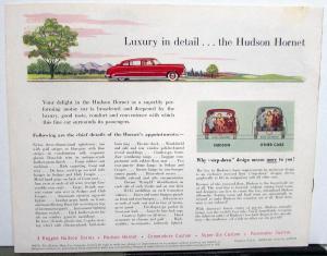 1951 Hudson Hornet & H145 Engine Color Sales Brochure Original