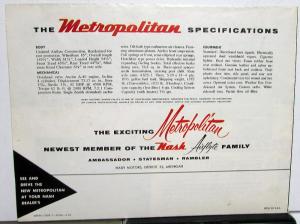 1954-1955 Hudson Metropolitan Color Sales Folder Original