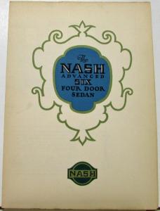 1925 1926 Nash Advanced Six Four Door Sedan Original Color Sales Folder