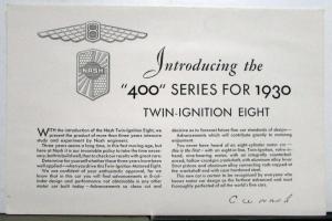 1930 Nash 400 Series Twin Ignition Eight 7 Passenger Sedan Sales Folder