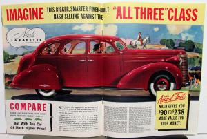 1938 Nash Ambassador 6 8 Victoria Cabriolet Sedan Coupe LaFayette Sale Brochure