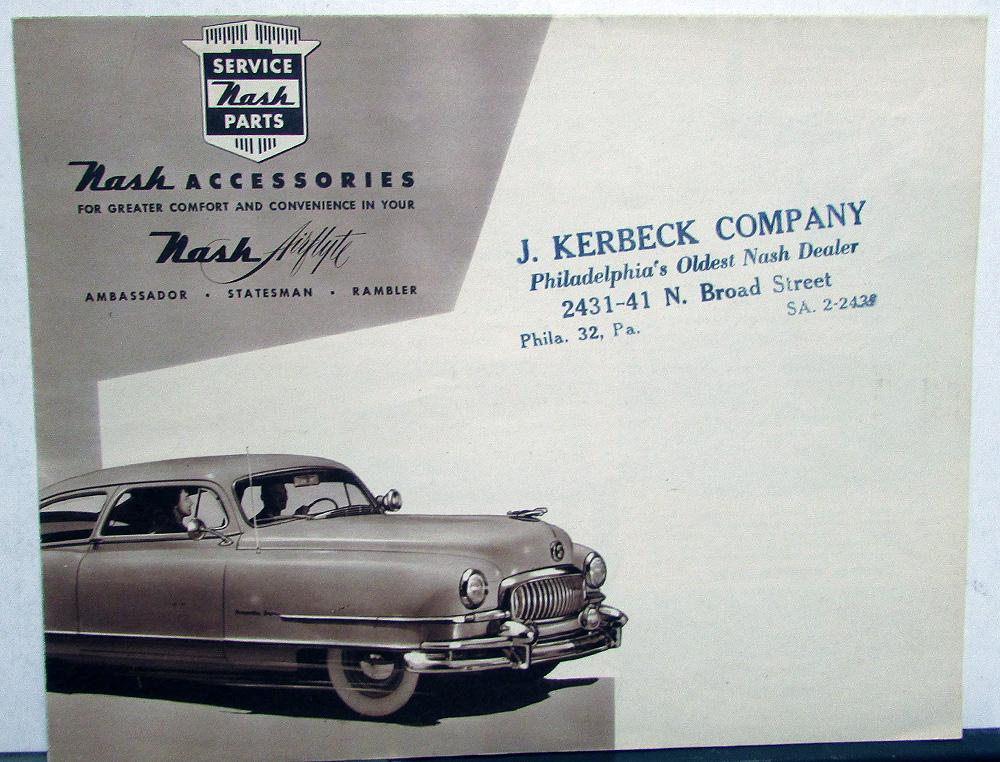 1951 Nash Ambassador Statesman Rambler Airflytes Accessories Sales Folder Mailer