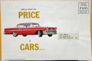 1958 Chevrolet Cars Bel Air Delray Color Sales Folder Mailer Original