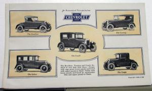 1925 Chevrolet Quality Features Sales Folder Roadster Coach Touring Sedan Coupe