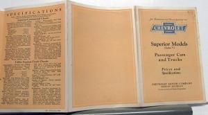 1926 Chevrolet Superior Models Series V Car & Truck Sales Folder Prices & Specs