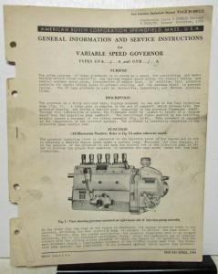 1941 Mack Truck Bosch Variable Speed Governor Service Booklet
