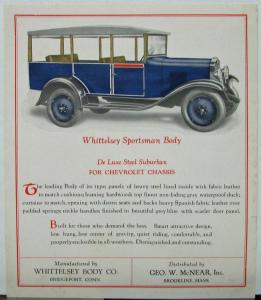 1929 To 1931 Chevy Whittelsey Sportsman Body Deluxe Steel Suburban Sale Sheet