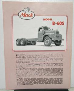 1953 Mack Truck Model B 60S Specification Sheet
