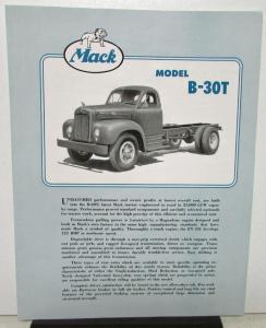 1953 Mack Truck Model B 30T Specification Sheet