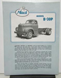 1953 Mack Truck Model B 30P Specification Sheet